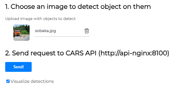 Интерфейс формирования запроса Animal detect