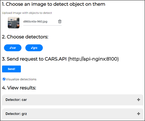 Интерфейс формирования запроса Vehicle/License plate detect
