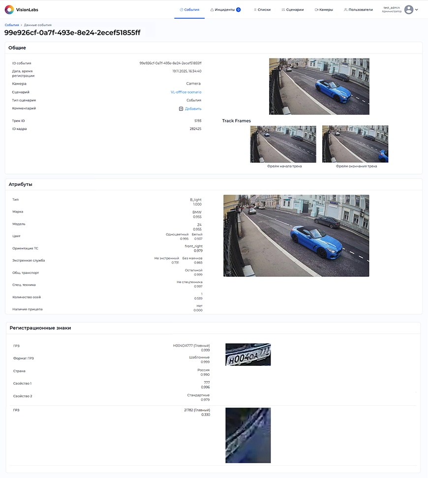 Карточка события