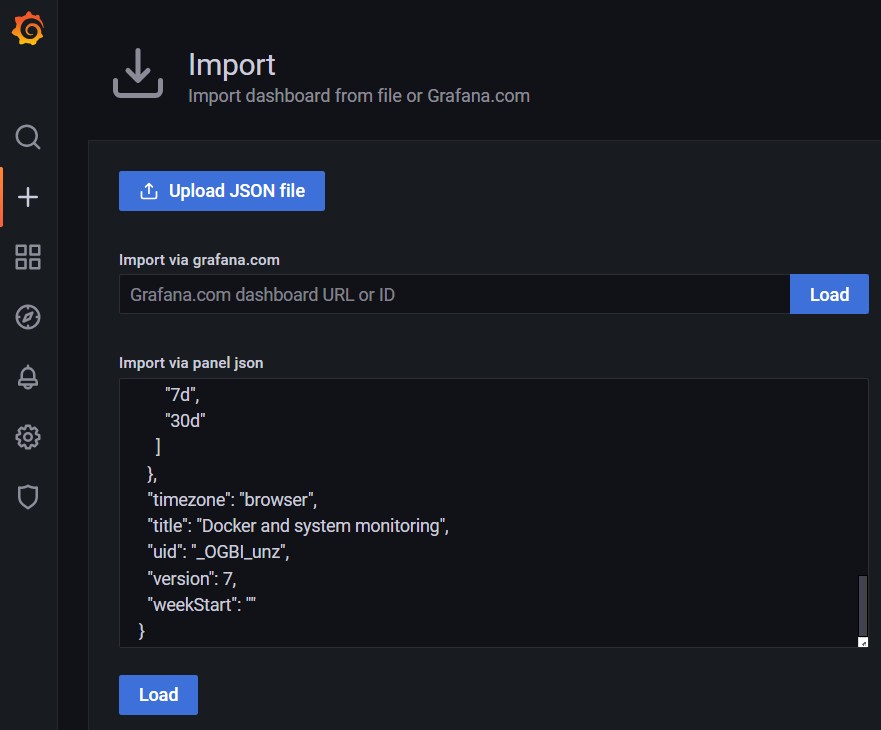 Импортирование файла настроек new.json