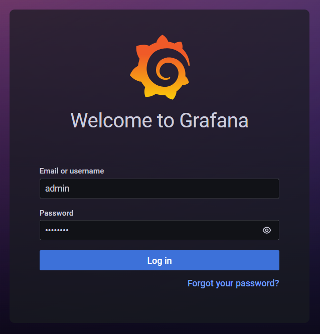Страница входа Grafana