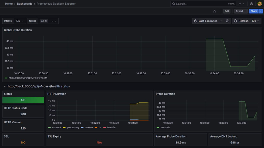 Общий вид Дашборда «Prometheus Blackbox Exporter»