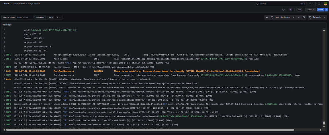 Дашборд «Log search»
