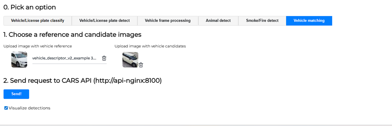 Интерфейс формирования запроса «Vehicle matching»
