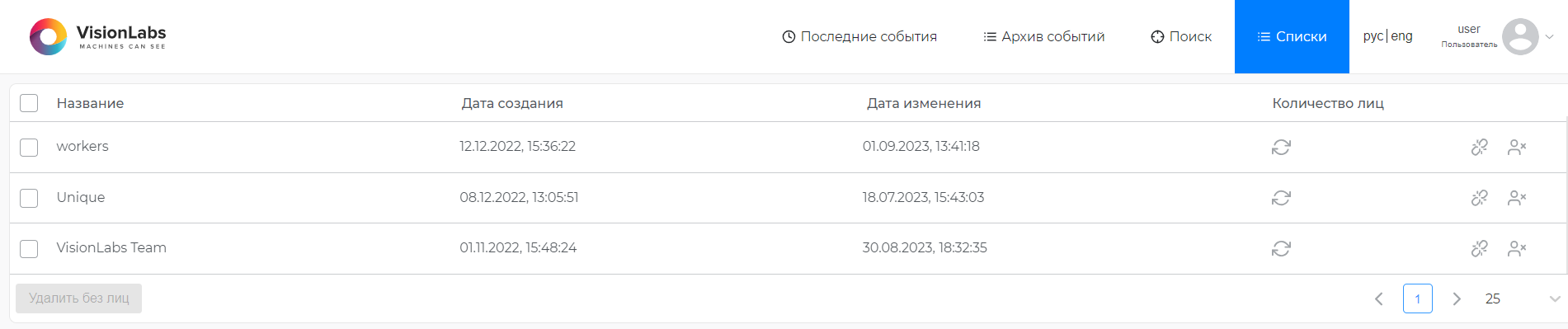 Раздел «Списки» (для пользователя)