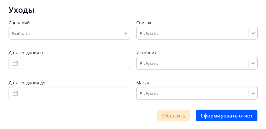 Окно создания отчета об уходах
