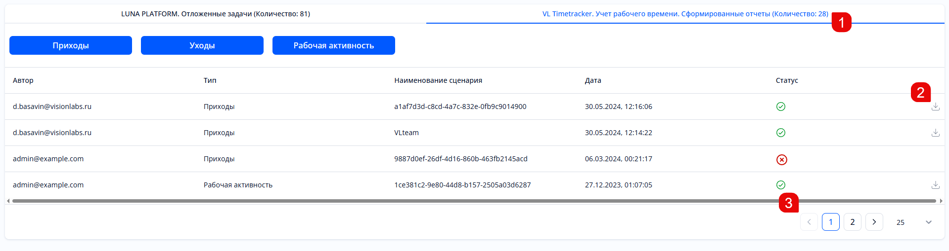 Вкладка «VL Timetracker. Учет рабочего времени. Сформированные отчеты»
