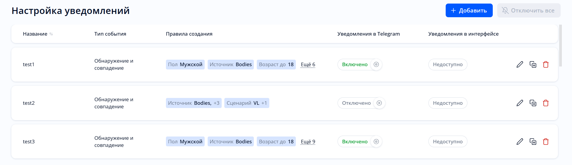 Раздел «Уведомления»