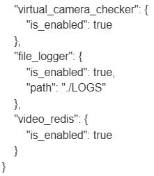 Параметры VirtualCameraChecker, FileLogger, VideoRedis