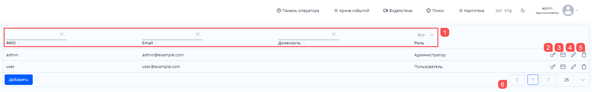 Раздел «Пользователи»