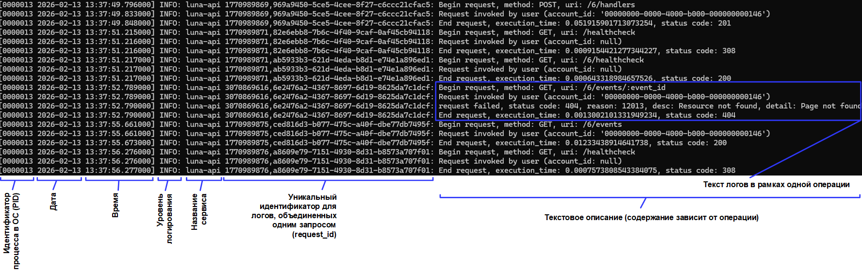 Структура логов сервиса API (на примере входящих запросов)